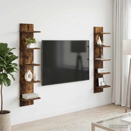 Стенен рафт 2 бр. Опушен дъб 22 x 15 x 100 см