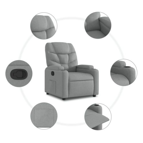 Изправящ реклайнер стол, светлосив, текстил