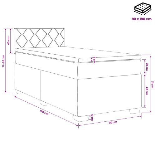 Континентално легло с матрак Светлосиво 90 x 190 cm Текстил