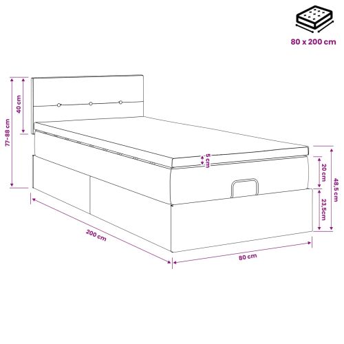 Огледално легло с матрак Тъмен кафяв 80 x 200 cm Текстил