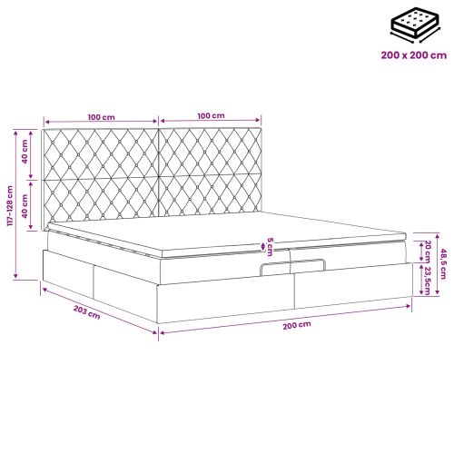 Огледално легло с матрак Светлосиво 200 x 200 cm Кадифе
