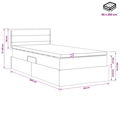 LED легло за съхранение с матрак Тъмносиво 90 x 200 cm Текстил