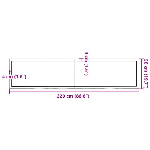 Плот за маса тъмнокафяв 220x50x(2-4) см обработен масивен дъб