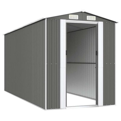 Градинска барака светлосива 192x440x223 см поцинкована стомана