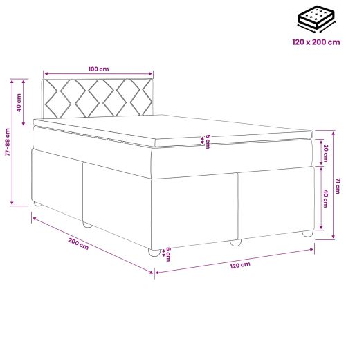 Континентално легло с матрак Розово 120 x 200 cm Кадифе