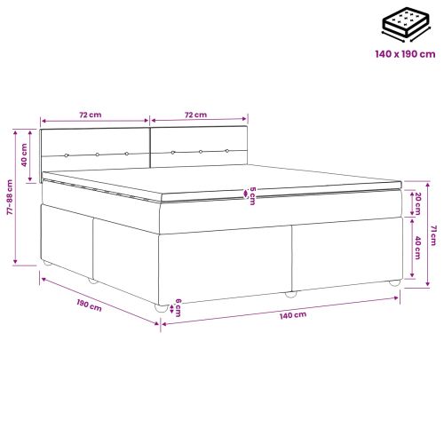 Континентално легло с матрак Черно 140 x 190 cm Кадифе