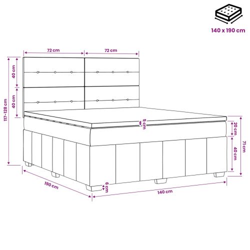 LED легло с матрак с LED ленти Кремаво 140 x 190 cm Текстил