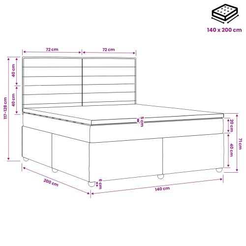 LED легло с матрак с LED ленти Тъмносиво 140 x 200 cm Текстил