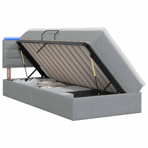 LED легло за съхранение с матрак Светлосиво 90 x 190 cm Текстил