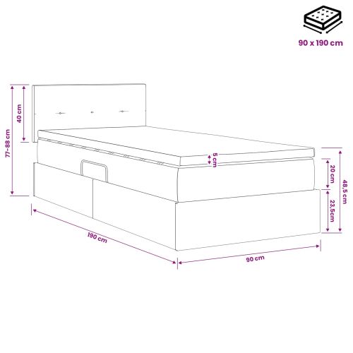 LED легло за съхранение с матрак Черно 90 x 190 cm Текстил