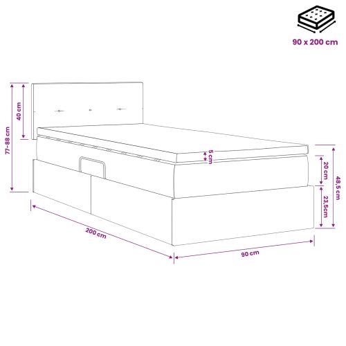 LED легло за съхранение с матрак Светлосиво 90 x 200 cm Текстил
