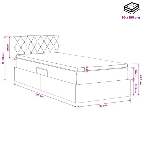 LED легло за съхранение с матрак Тъмнозелено 90 x 190 cm Кадифе