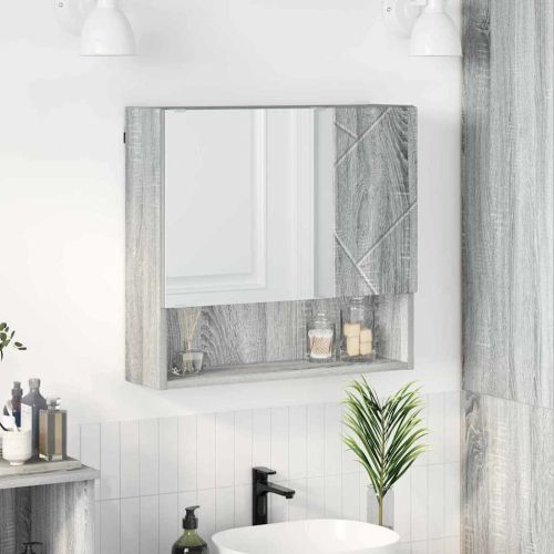 Шкаф с огледало Сив Сонома 59 x 17 x 55 см Инженерна дървесина
