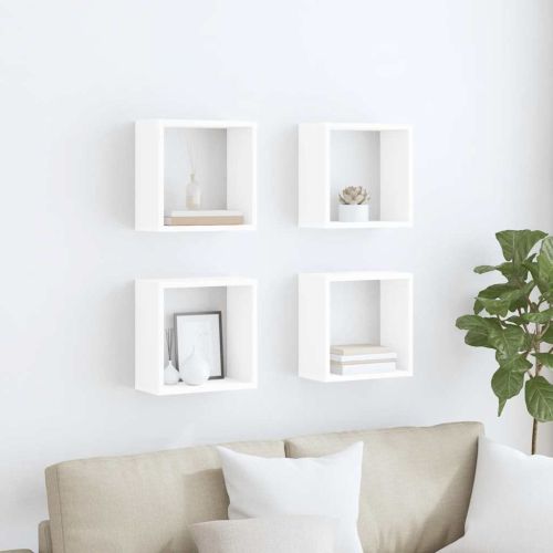 Стенни кубични рафтове, 4 бр, бели, 30x15x30 см