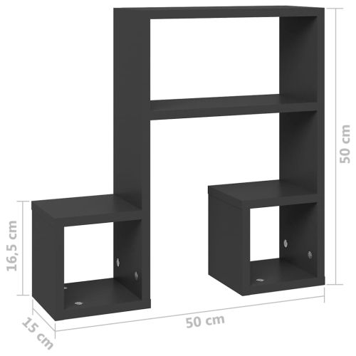Стенни рафтове, 2 бр, сиви, 50x15x50 см, инженерно дърво
