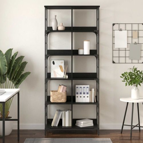 Рафт за книги 4 нива 78,5 x 33 x 188,5 см метал PB Черен дъб