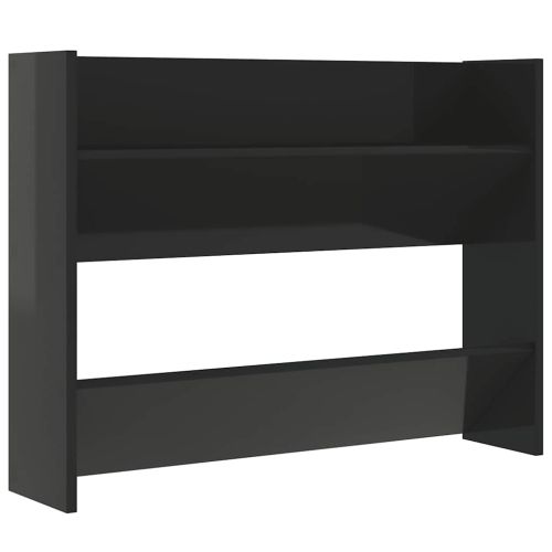 Стенен шкаф за обувки черен гланц 80x18x60 см инженерно дърво