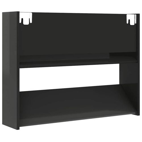 Стенен шкаф за обувки черен гланц 80x18x60 см инженерно дърво