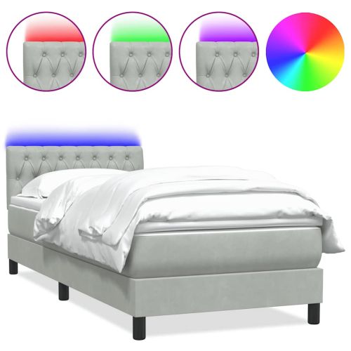 Боксспринг легло с матрак и LED, светлосиво, 90x220 см, кадифе