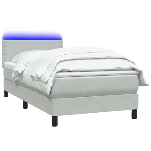 Боксспринг легло с матрак и LED, светлосиво, 90x220 см, кадифе