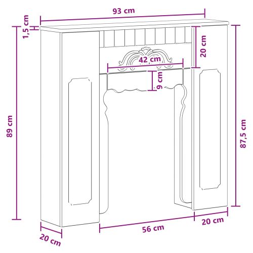 Рамка за камина Бял гланц 93 x 20 x 89 см Инженерна дървесина