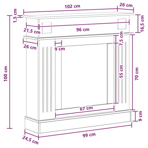 Рамка за камина Опушен дъб 102 x 26 x 100 см