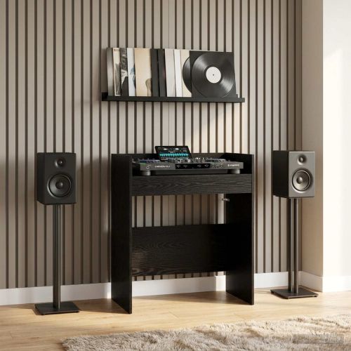 DJ маса Черен дъб 102 x 45 x 102 см Инженерна дървесина