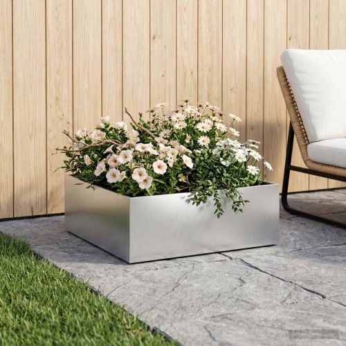 Градинска саксия Сребристо 60 x 60 x 20 см Поцинкована стомана