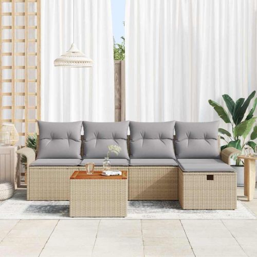 Градински Софа Комплект 6 бр. Бежово Полиратан