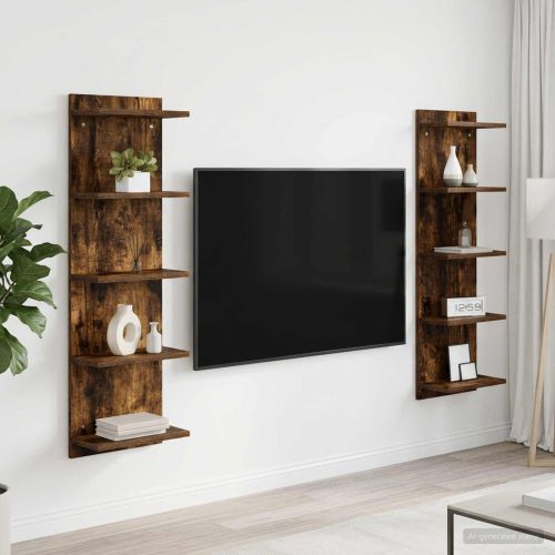 Стенен рафт 2 бр. Опушен дъб 30 x 15 x 100 см
