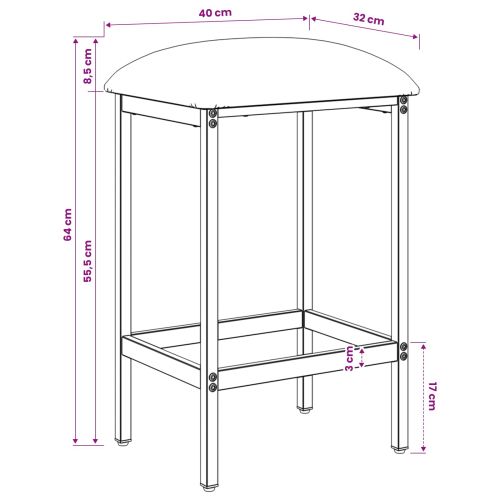 Бар стол 2 бр. Синьо 40 x 32 x 64 см Инженерна дървесина