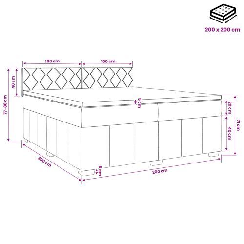 Континентално легло с матрак Светлосиво 200 x 200 cm Текстил