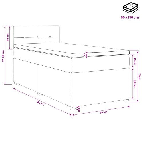 Континентално легло с матрак Синьо 90 x 190 cm Текстил