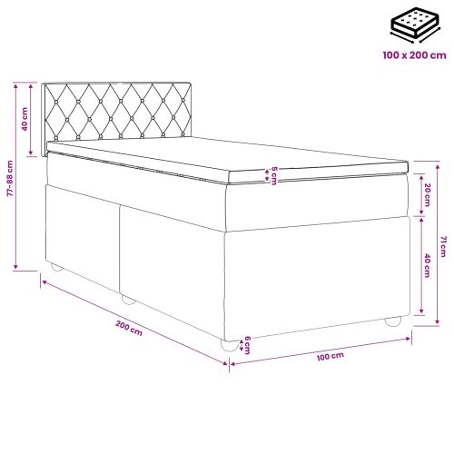 Континентално легло с матрак Светлосиво 100 x 200 cm Кадифе