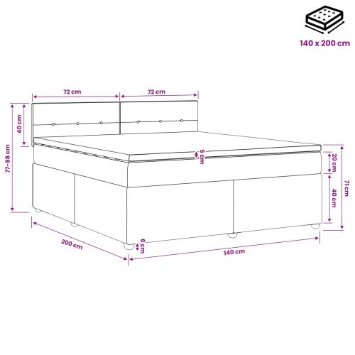 Континентално легло с матрак Светлосиво 140 x 200 cm Кадифе