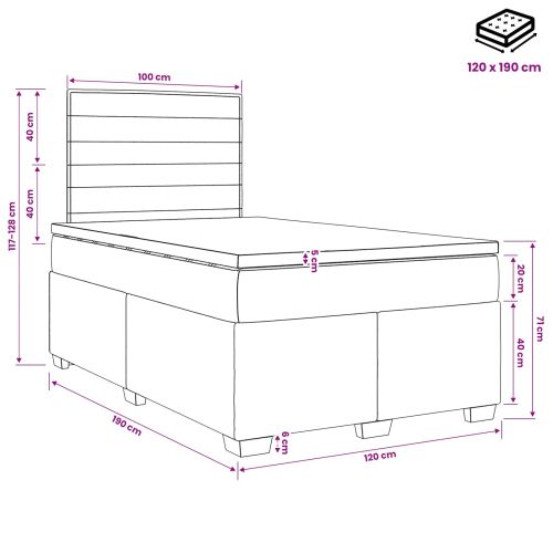 Континентално легло с матрак Тъмносиво 120 x 190 cm Текстил