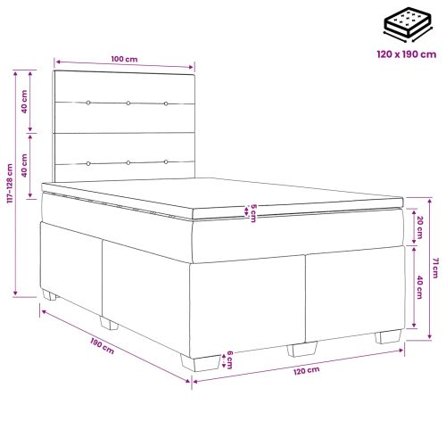Континентално легло с матрак Кремаво 120 x 190 cm Текстил