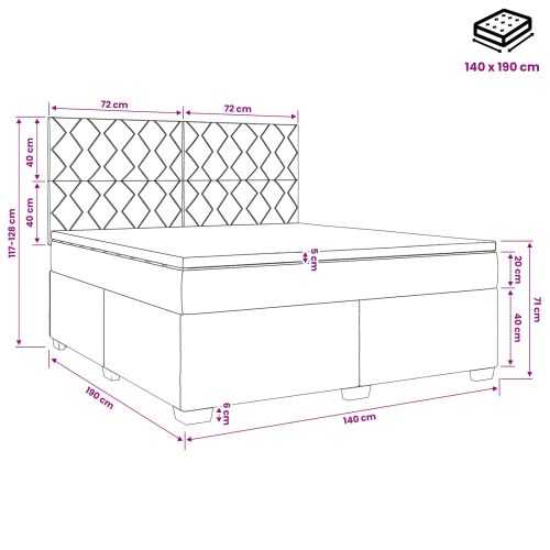 Континентално легло с матрак Светлосиво 140 x 190 cm Кадифе