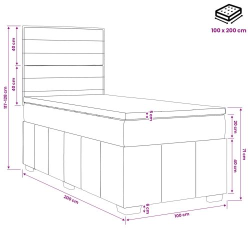 Континентално легло с матрак Светлосиво 100 x 200 cm Текстил