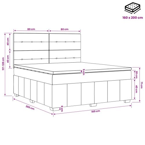 Континентално легло с матрак Черно 160 x 200 cm Текстил