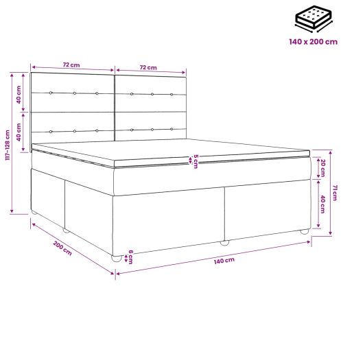 Континентално легло с матрак Кремаво 140 x 200 cm Текстил