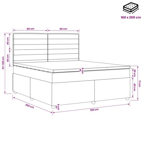 Континентално легло с матрак Тъмносиво 160 x 200 cm Текстил