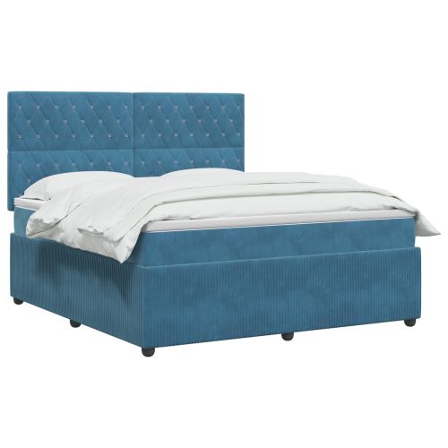 Континентално легло с матрак Синьо 140 x 190 cm Кадифе