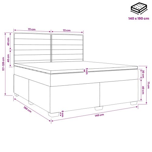 Континентално легло с матрак Тъмносиво 140 x 190 cm Текстил