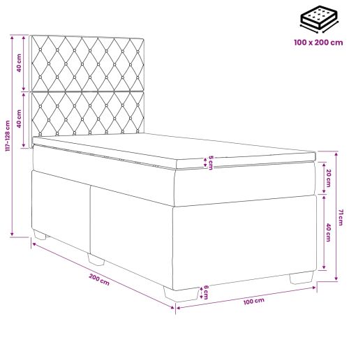 Континентално легло с матрак Светлосиво 100 x 200 cm Кадифе