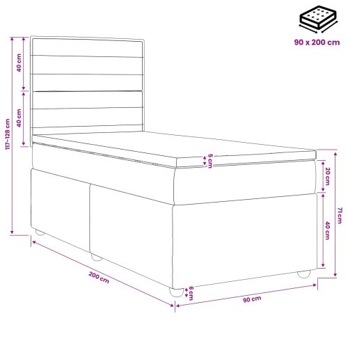Континентално легло с матрак Черно 90 x 200 cm Текстил