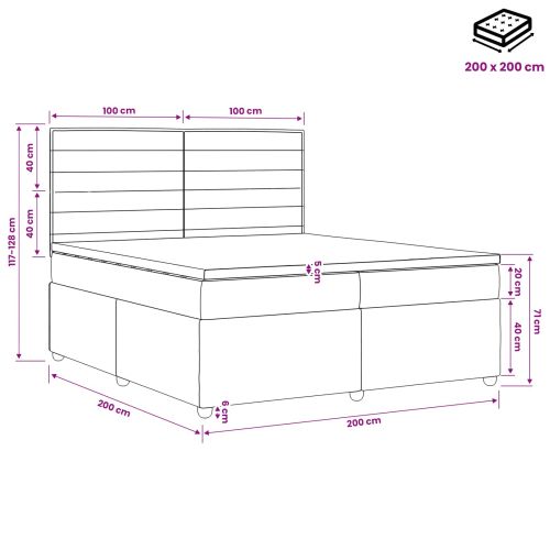 Континентално легло с матрак Тъмносиво 200 x 200 cm Текстил