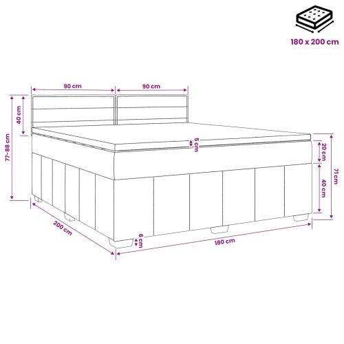 LED легло с матрак с LED ленти Черно 180 x 200 cm Текстил