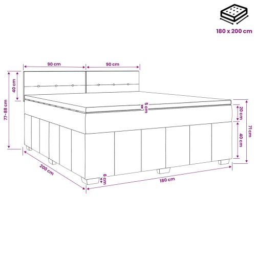 LED легло с матрак с LED ленти Светлосиво 180 x 200 cm Текстил
