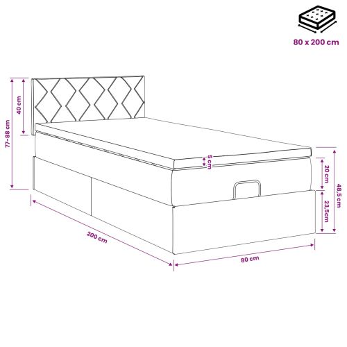 Огледално легло с матрак Тъмносиво 80 x 200 cm Текстил